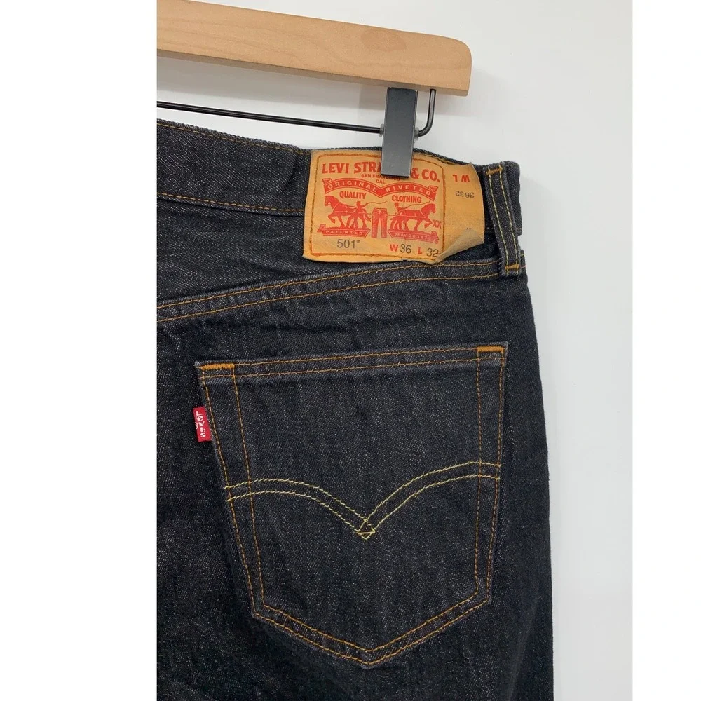 Levis 501 Jeans Mens 36x32 Black Straight Leg Button Fly Denim Pants
